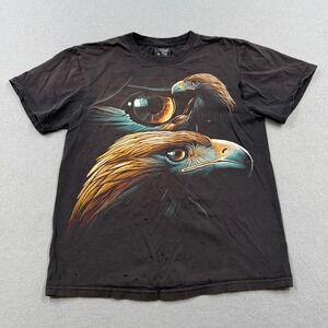 Vintage Golden Eagle Graphic Tee Mens M Black Faded Distressed Rock Hot‎ Rock